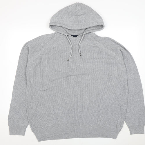 Next Men’s Grey Hooded Pullover Jumper XL Knit Long Sleeve Casual