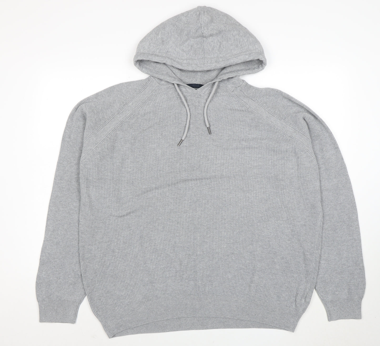 Next Men’s Grey Hooded Pullover Jumper XL Knit Long Sleeve Casual