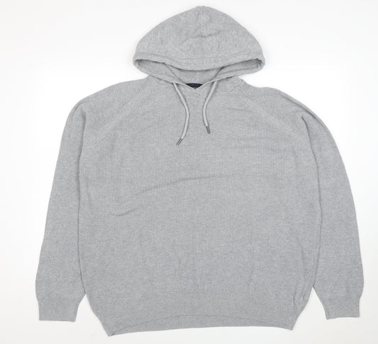 Next Men’s Grey Hooded Pullover Jumper XL Knit Long Sleeve Casual