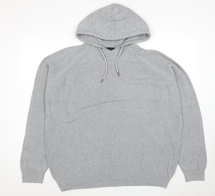 Next Men’s Grey Hooded Pullover Jumper XL Knit Long Sleeve Casual