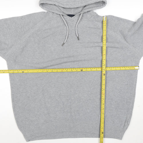 Next Men’s Grey Hooded Pullover Jumper XL Knit Long Sleeve Casual