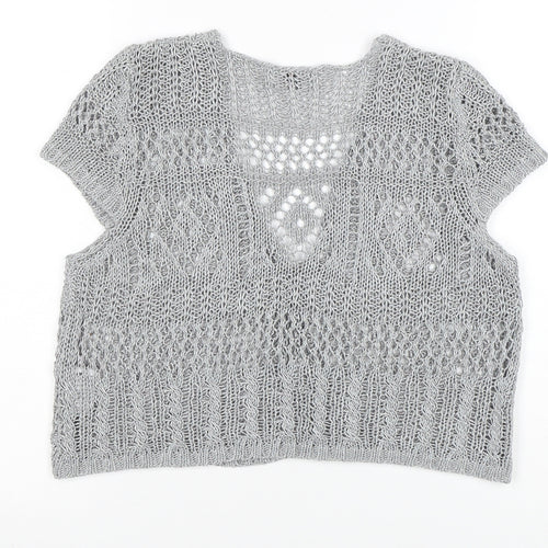 Marks and Spencer Women’s Silver Open Knit Short Sleeve Cardigan Size 16
