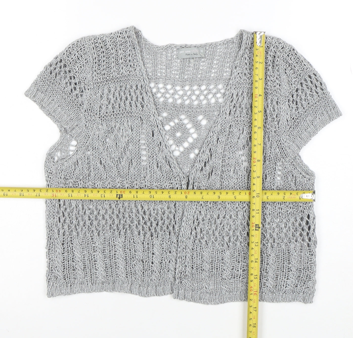 Marks and Spencer Women’s Silver Open Knit Short Sleeve Cardigan Size 16