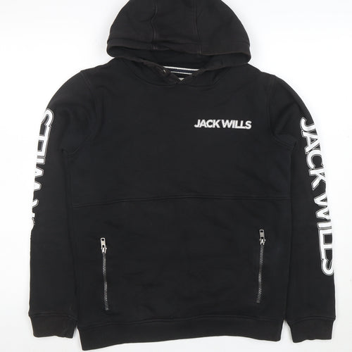 Jack Wills Boys Black Pullover Hoodie 12-13 Years with Zip Pockets