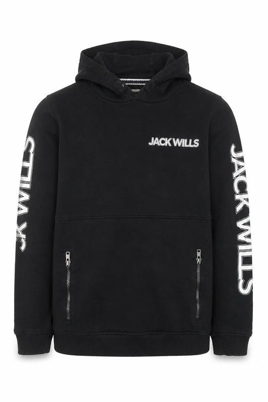 Jack Wills Boys Black Pullover Hoodie 12-13 Years with Zip Pockets