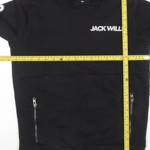 Jack Wills Boys Black Pullover Hoodie 12-13 Years with Zip Pockets