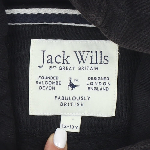 Jack Wills Boys Black Pullover Hoodie 12-13 Years with Zip Pockets