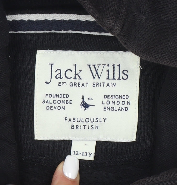 Jack Wills Boys Black Pullover Hoodie 12-13 Years with Zip Pockets