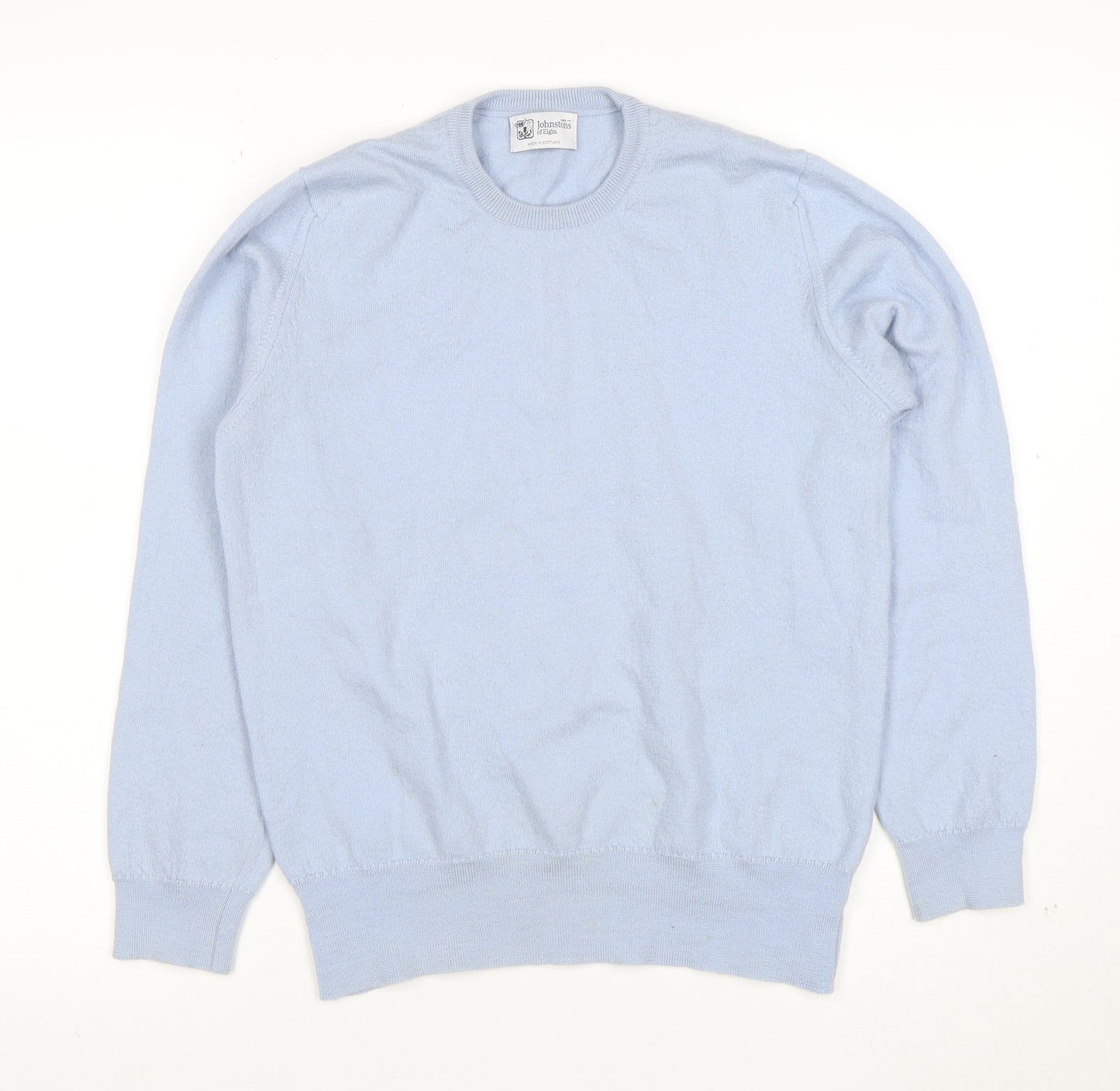 Johnstons of Elgin Womens Blue Wool Crew Neck Jumper Size 14