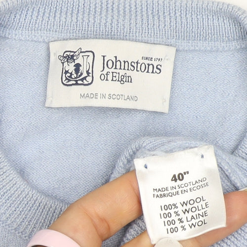 Johnstons of Elgin Womens Blue Wool Crew Neck Jumper Size 14