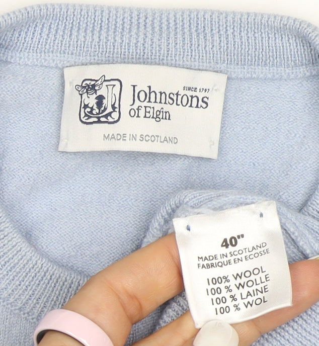 Johnstons of Elgin Womens Blue Wool Crew Neck Jumper Size 14