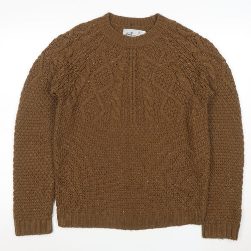 Farah Mens Brown Cable-Knit Wool Blend Pullover Jumper Size S