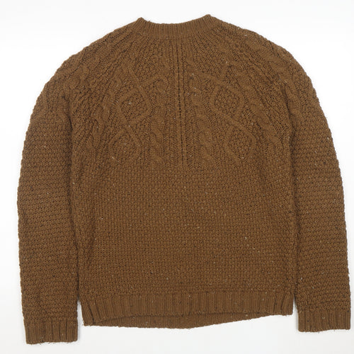 Farah Mens Brown Cable-Knit Wool Blend Pullover Jumper Size S