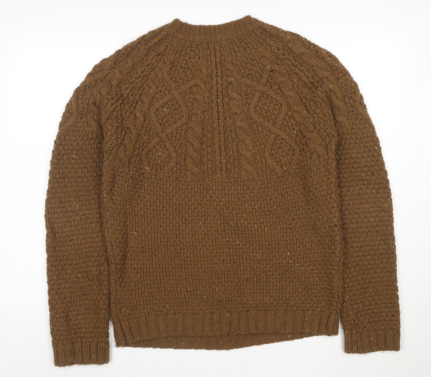 Farah Mens Brown Cable-Knit Wool Blend Pullover Jumper Size S