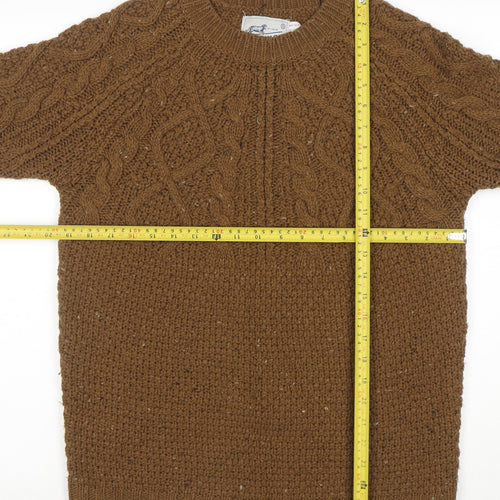 Farah Mens Brown Cable-Knit Wool Blend Pullover Jumper Size S