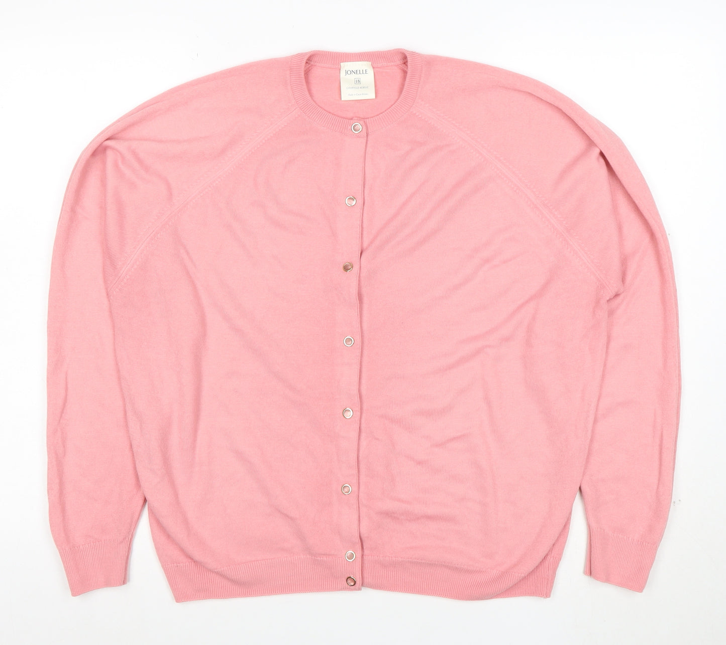 Jonelle Womens Pink Acrylic Button Cardigan Size 18 Classic Knit