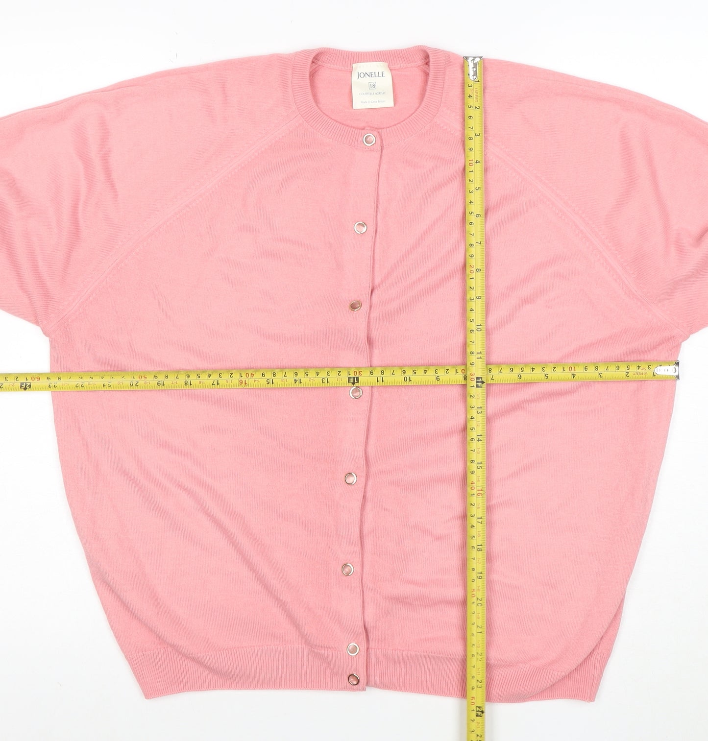 Jonelle Womens Pink Acrylic Button Cardigan Size 18 Classic Knit