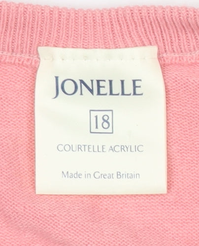 Jonelle Womens Pink Acrylic Button Cardigan Size 18 Classic Knit