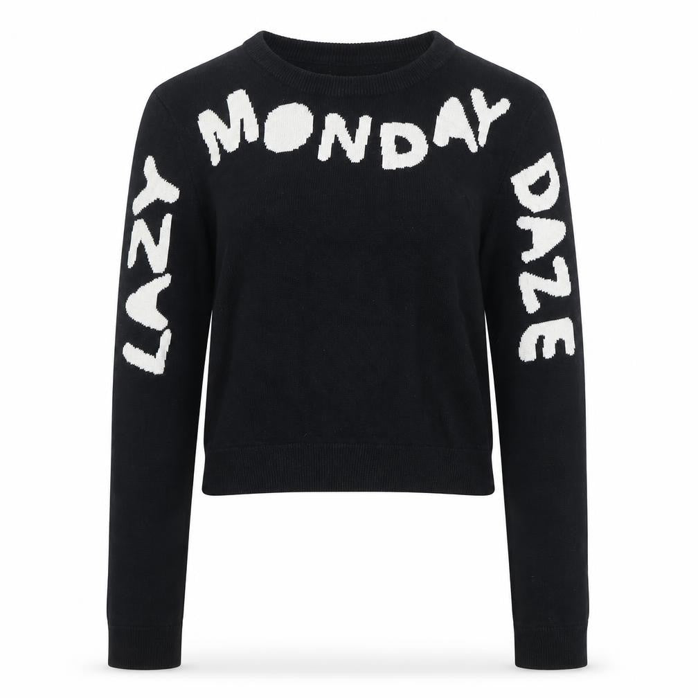 H&M Divided Womens Black XS Knit Pullover Jumper Crew Neck 'Lazy Monday Daze'