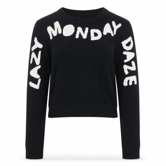 Front view of H&M Divided women’s black xs knit jumper crew neck 'lazy monday daze'