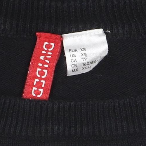 H&M Divided Womens Black XS Knit Pullover Jumper Crew Neck 'Lazy Monday Daze'