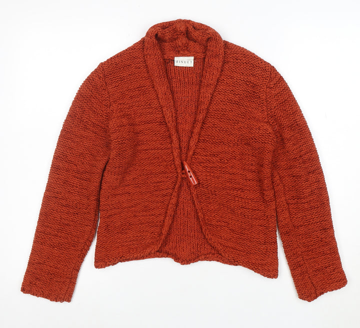 Minuet Women’s Orange Chunky Knit Cardigan UK 8 V-Neck Long Sleeve