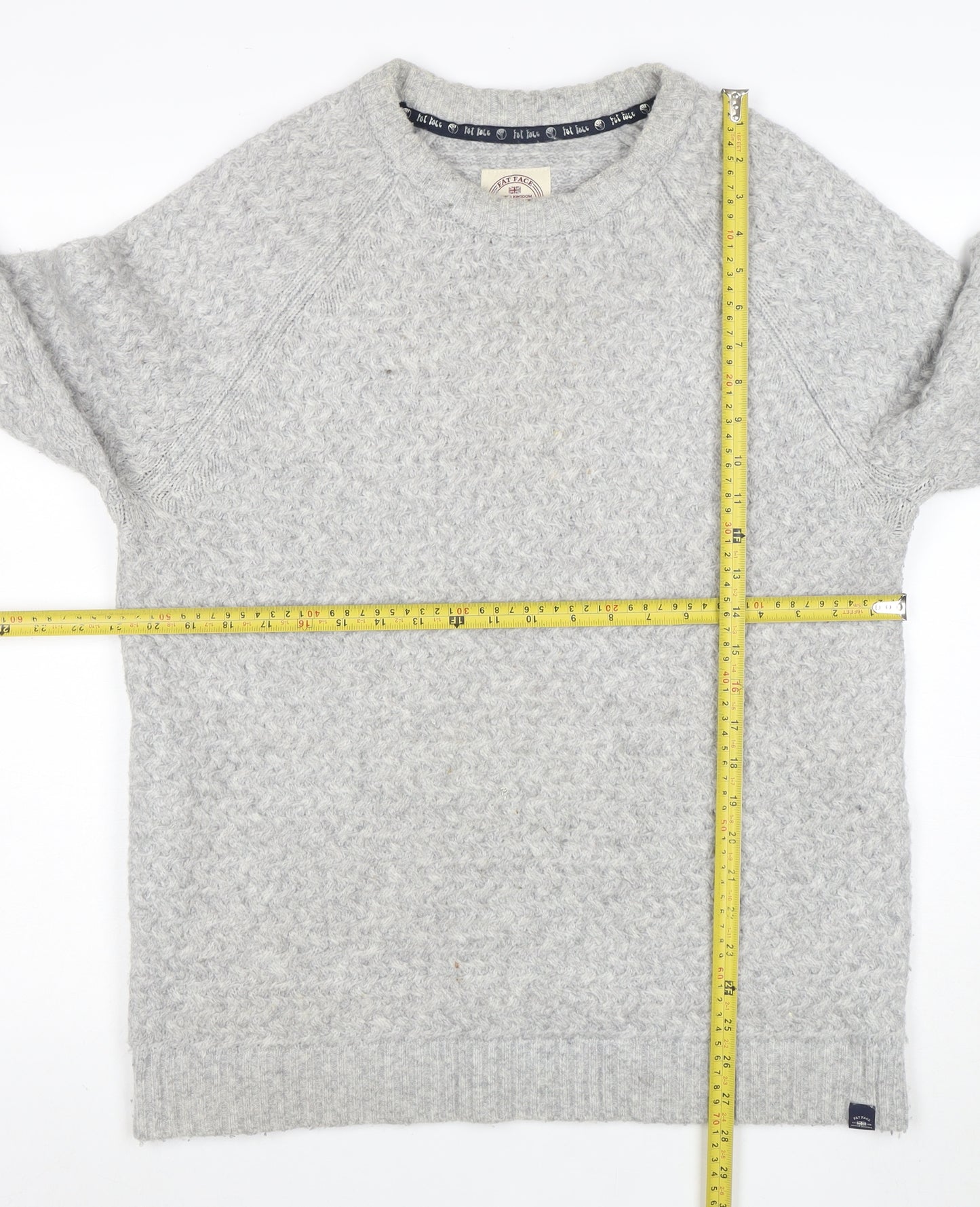 Fat Face Men's Grey Wool Blend Crew Neck Jumper Size L