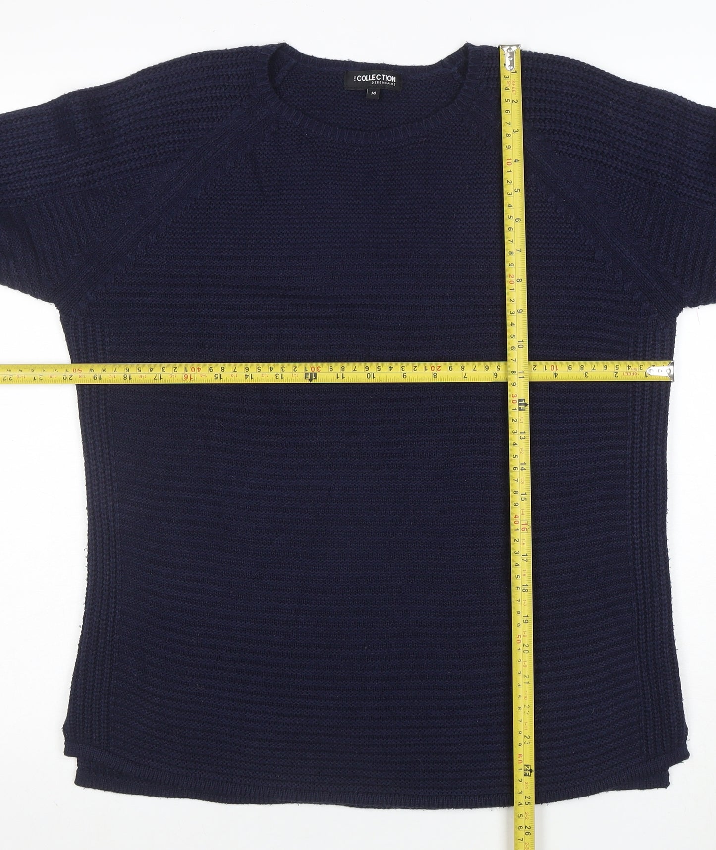 Debenhams Women Blue Cotton Chunky Knit Crew Neck Jumper Size 14