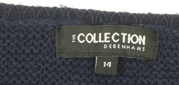 Debenhams Women Blue Cotton Chunky Knit Crew Neck Jumper Size 14