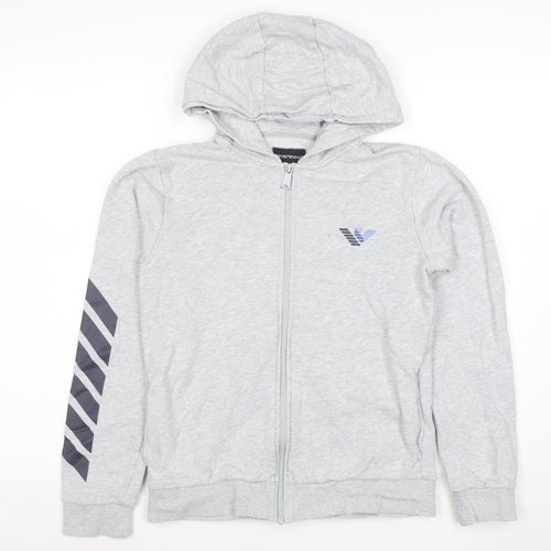 Emporio Armani Boys Grey Full Zip Hoodie - Size 14A 166cm - Cotton Blend