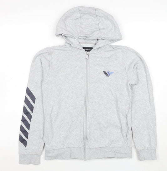 Emporio Armani Boys Grey Full Zip Hoodie - Size 14A 166cm - Cotton Blend