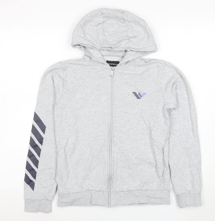 Emporio Armani Boys Grey Full Zip Hoodie - Size 14A 166cm - Cotton Blend