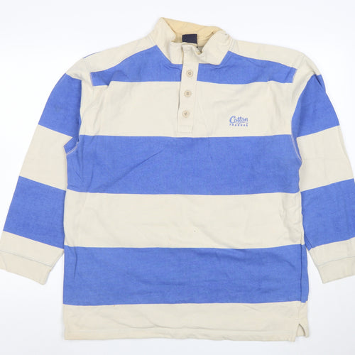 Cotton Traders Men's Blue Striped Rugby Polo Shirt M