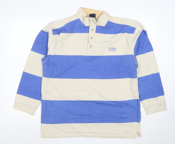 Cotton Traders Men's Blue Striped Rugby Polo Shirt M