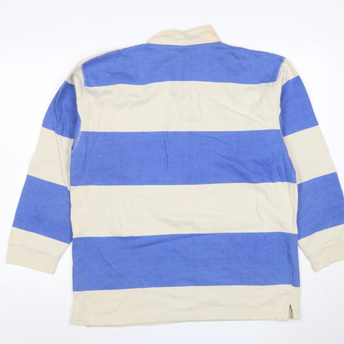 Cotton Traders Men's Blue Striped Rugby Polo Shirt M