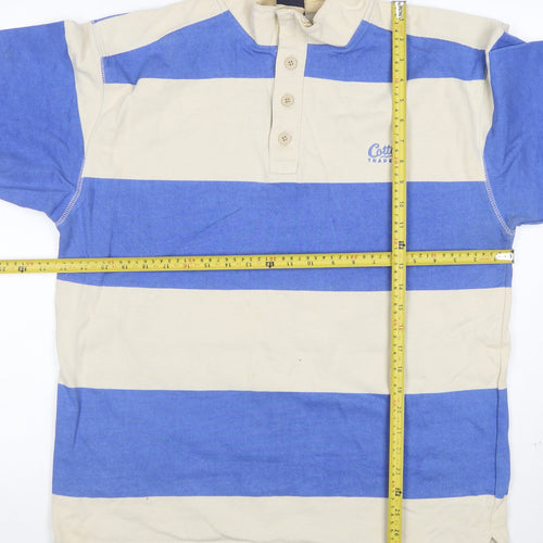 Cotton Traders Men's Blue Striped Rugby Polo Shirt M