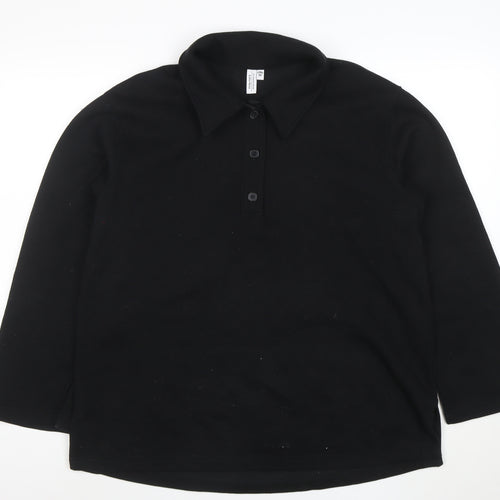 & Other Stories Women Black Henley Sweatshirt Size 12 Cotton Blend