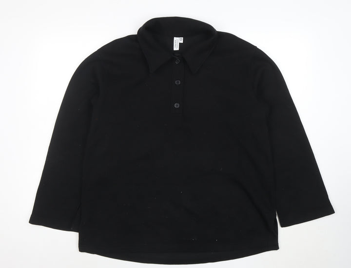 & Other Stories Women Black Henley Sweatshirt Size 12 Cotton Blend