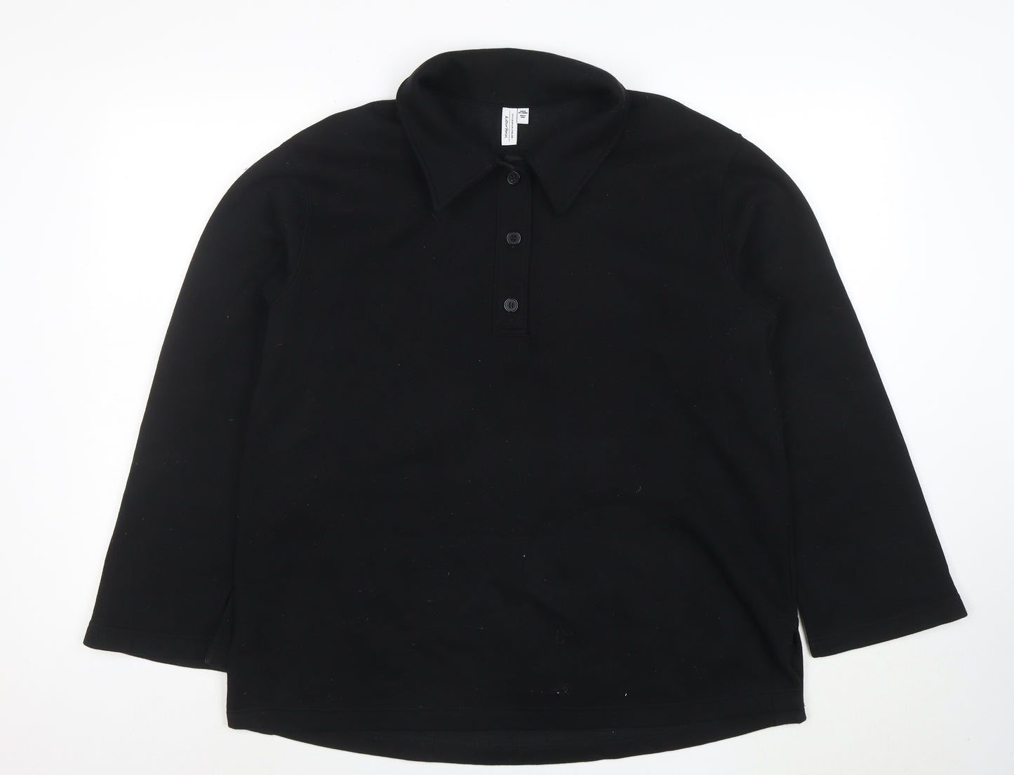 & Other Stories Women Black Henley Sweatshirt Size 12 Cotton Blend