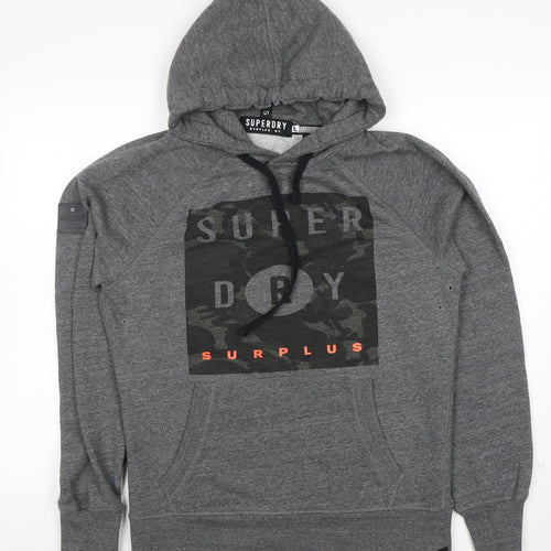 Superdry Men’s Grey Pullover Hoodie L Graphic Print Hooded Sweatshirt