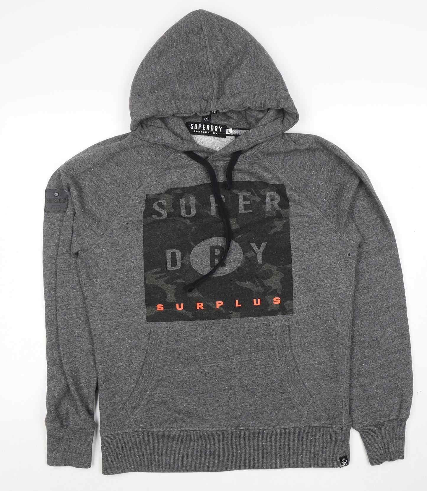 Superdry Men’s Grey Pullover Hoodie L Graphic Print Hooded Sweatshirt