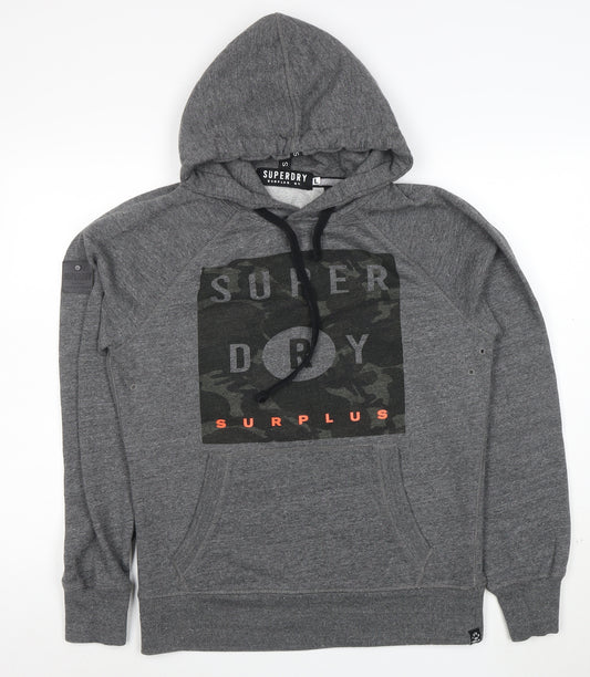 Superdry Men’s Grey Pullover Hoodie L Graphic Print Hooded Sweatshirt