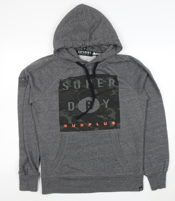 Superdry Men’s Grey Pullover Hoodie L Graphic Print Hooded Sweatshirt