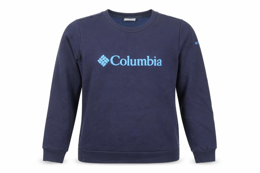 Front view of Columbia Women Navy Blue M Pullover Sweatshirt Crew Neck Cotton Blend
