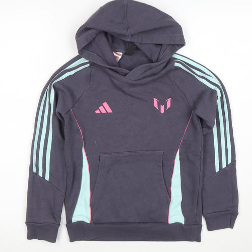 Adidas Boys Navy Blue Messi Hoodie 10 Years Pullover Hooded Sweatshirt
