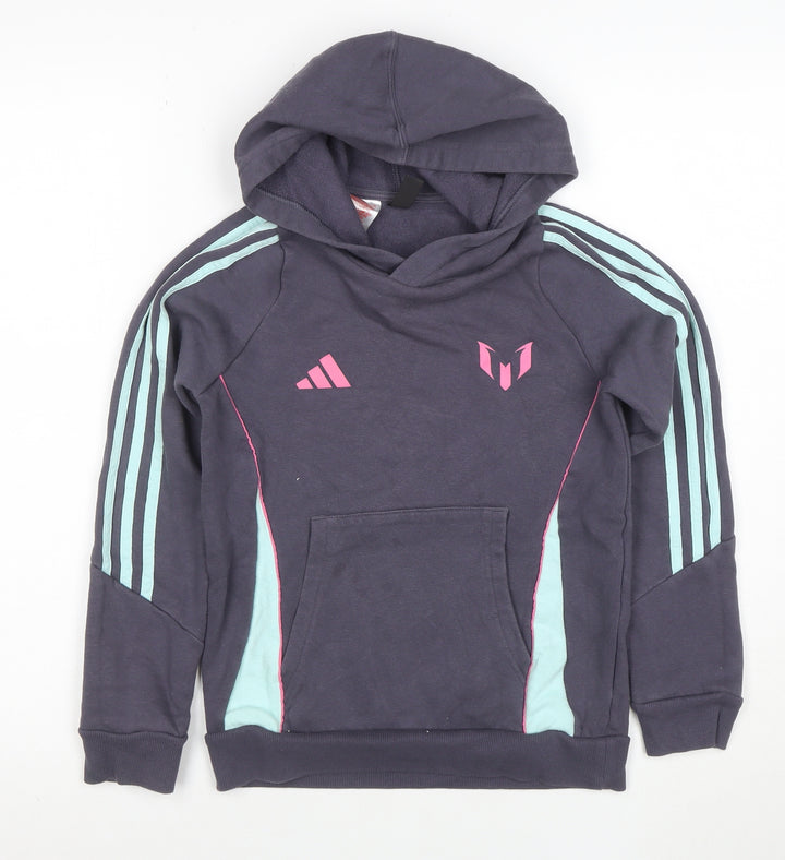 Adidas Boys Navy Blue Messi Hoodie 10 Years Pullover Hooded Sweatshirt