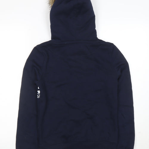 Brave Soul Womens Navy Faux Fur Hooded Full Zip Hoodie XS