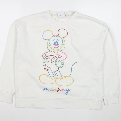 Disney Women’s White Mickey Mouse Sweatshirt Size S Crew Neck Pullover