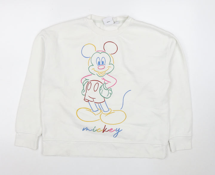 Disney Women’s White Mickey Mouse Sweatshirt Size S Crew Neck Pullover