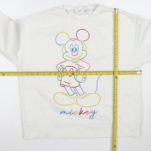 Disney Women’s White Mickey Mouse Sweatshirt Size S Crew Neck Pullover